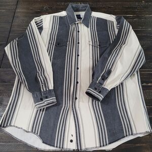 Vintage 90s Wrangler Brushpopper Shirt Mens Western Rodeo Cowboy Striped 17.5-35